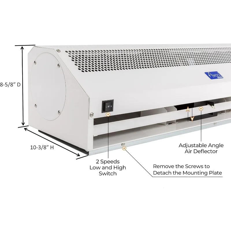 Awoco 42" Super Power 2 snelheden 1350CFM commercieel luchtgordijn voor binnen, UL-gecertificeerd, 120V onverwarmd - gratis deurschakelaar