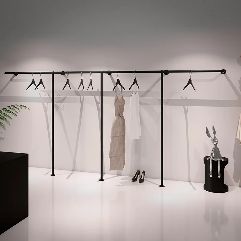 

Black clothing store display wall women's clothing children's clothing store display rack wall-mounted hanger floor clothes rack