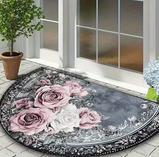 Vintage Bohemian Persischer Halbrund-Teppich, geeignet für den Hauseingang, Valentinstag, Frühling, Tag der Toten, Dekoration