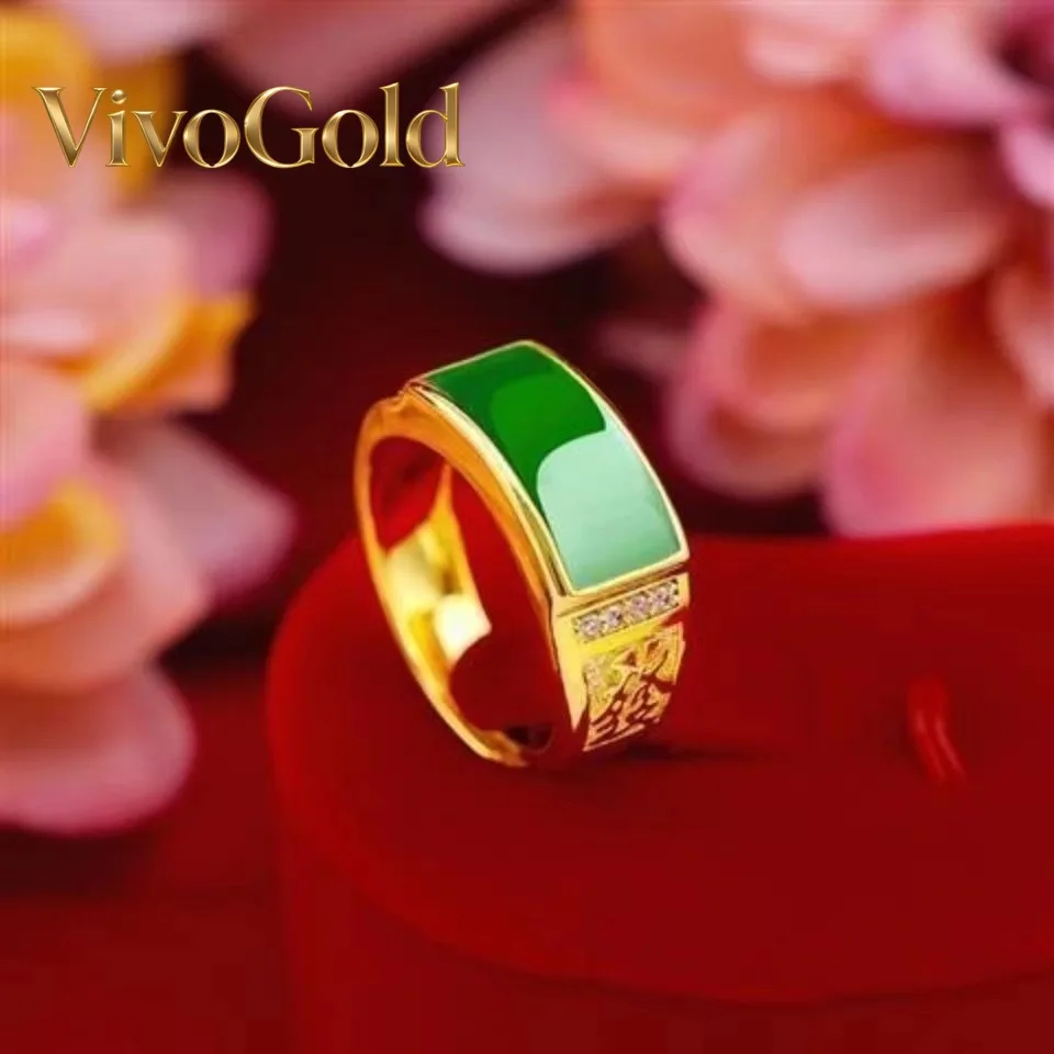 

VivoGold9999 24K pure gold ring, natural red crystal inlaid with adjustable opening, mother gold garnet crystal jewelry