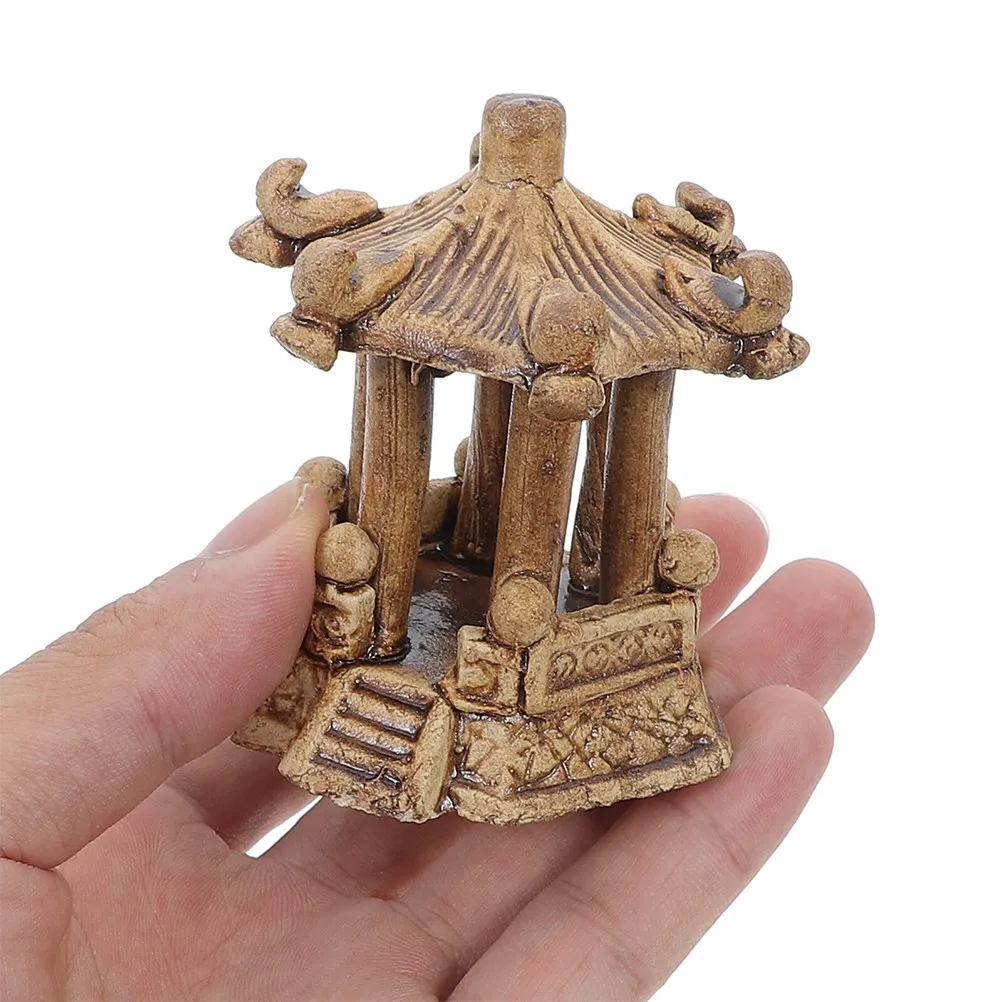 Handcrafted Mini Hexagonal Pavilion Statue Classical Chinese Architecture Decor for Terrarium Bonsai Aquarium Micro Landscape