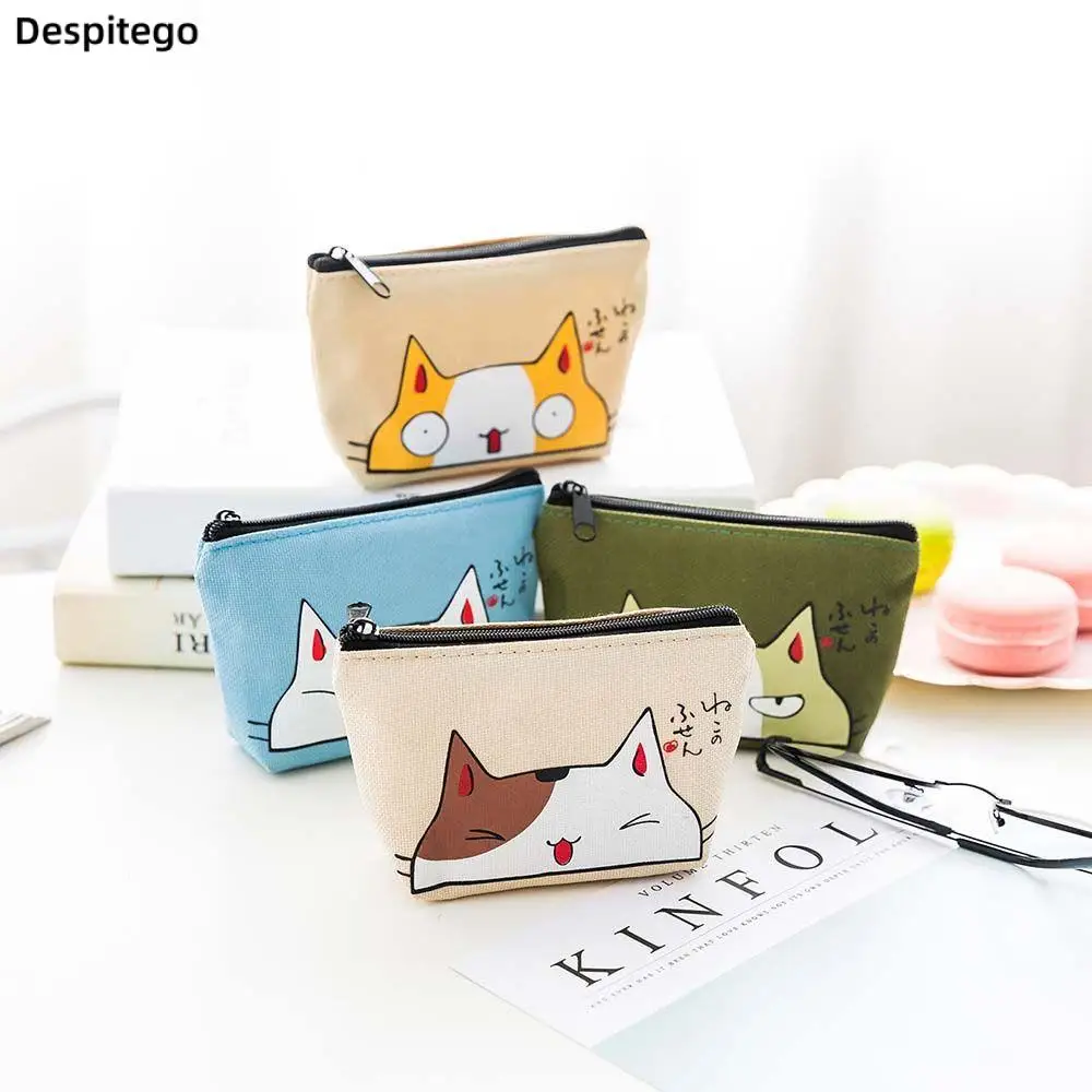 Cartoon Cat Print Key Coin Purse Women Wallet Mini Oxford Card Holder With Zipper Money Pouch Purse Storage Bag Girls Wallet