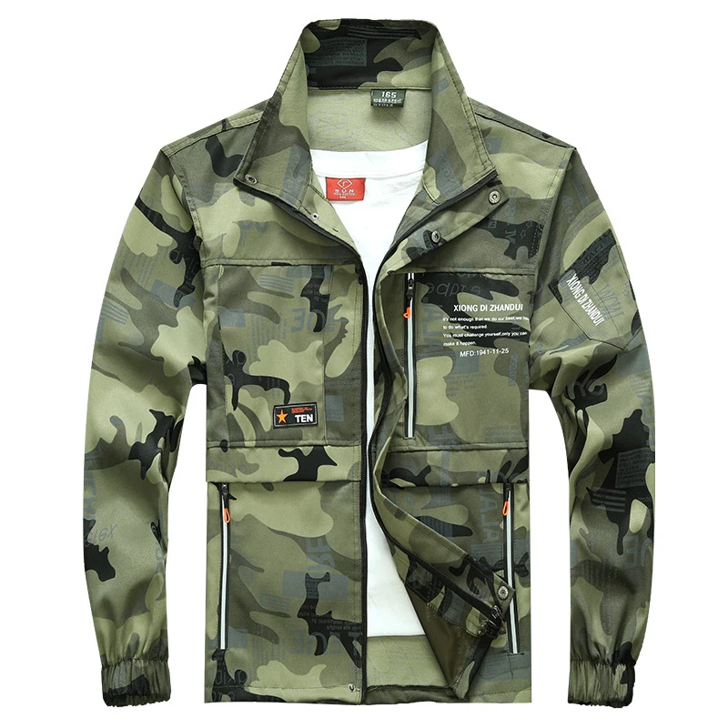 Spring Autumn Men's Camo Workwear Sets Reflective Cargo Jacket + Pants Outdoor Mens Army Tactical Military Breathable Suits