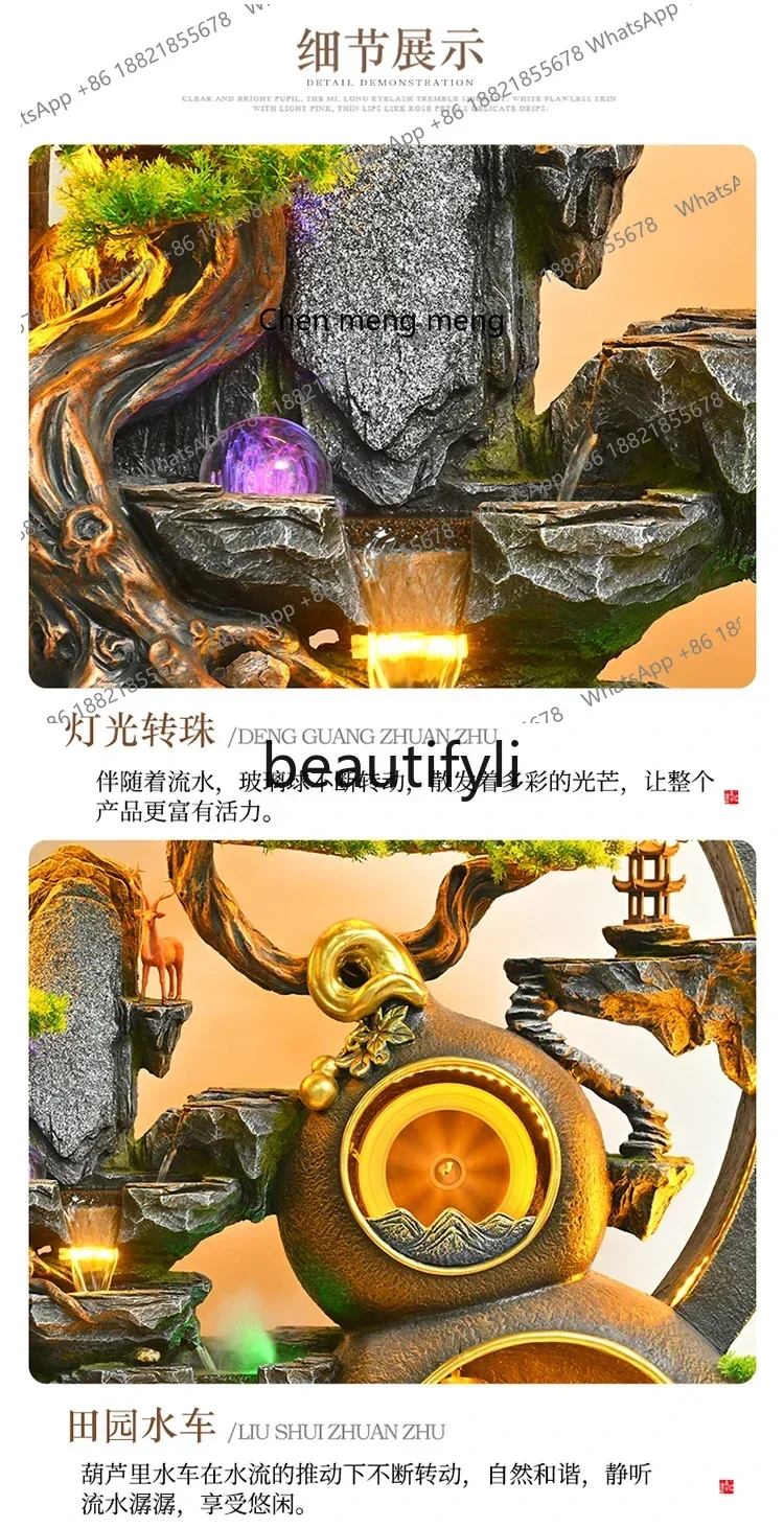 

xqqLucky treasure rockery flowing water gourd fountain floor ornament office entrance landscape