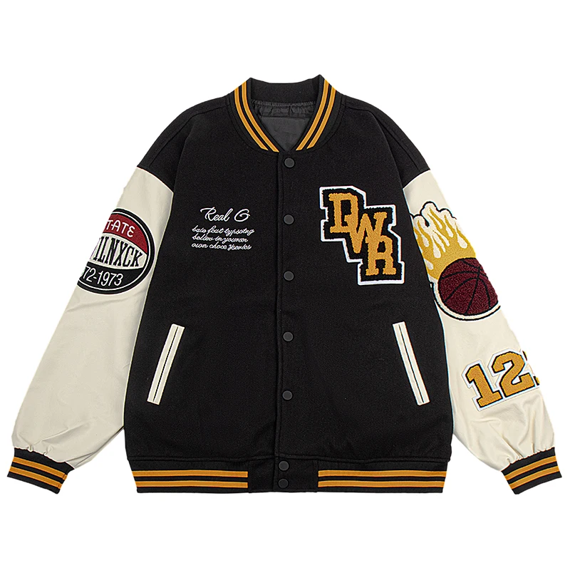 

Mens Plus Size Bomber Embroidered Autumn/Winter Varsity Jacket Windbreaker Motorcycle Outwear Flaming Basketball