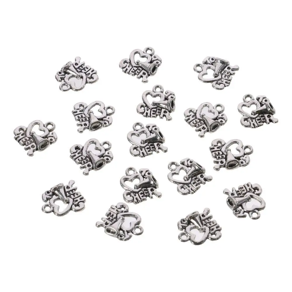 50pcs Metal Heart Shape Cheer Horn Charms 17x16mm I Heart To Cheer Love Cheer Pendants Sliver Sport Loudspeaker Pendants