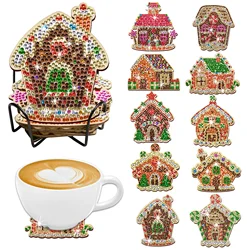 10pcs/Set DIY Christmas Diamond Painting Coasters with Holder Wood Tablemat Diamond Art Kits for Adults Christmas Coasters