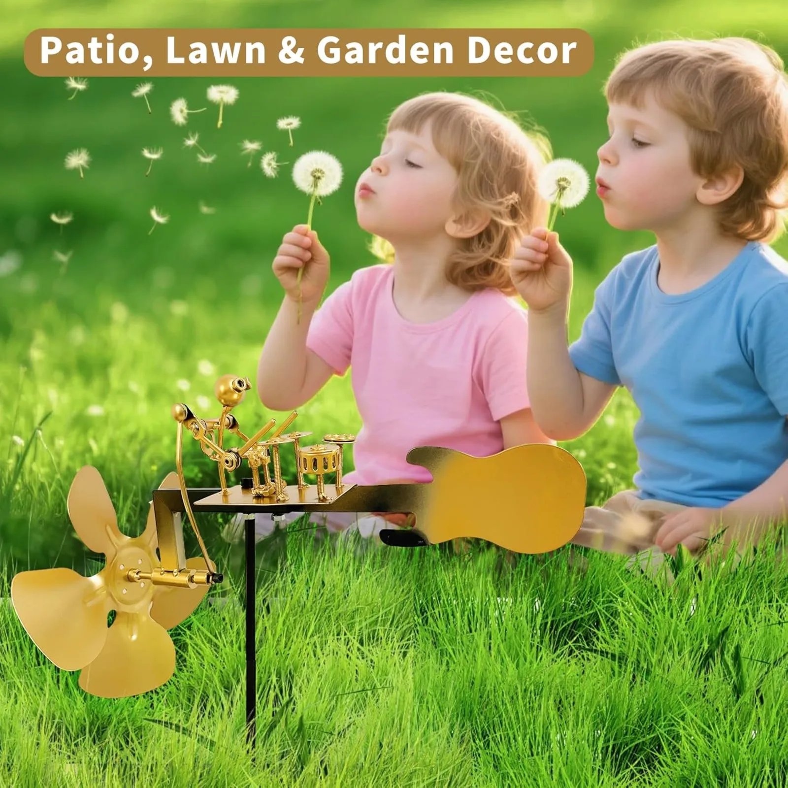 Handmade Metal Drummer Windmill, Rock Art Sculptures, Wind-Powered Kinetic Figurines, Wind Spinners for Garden view 5