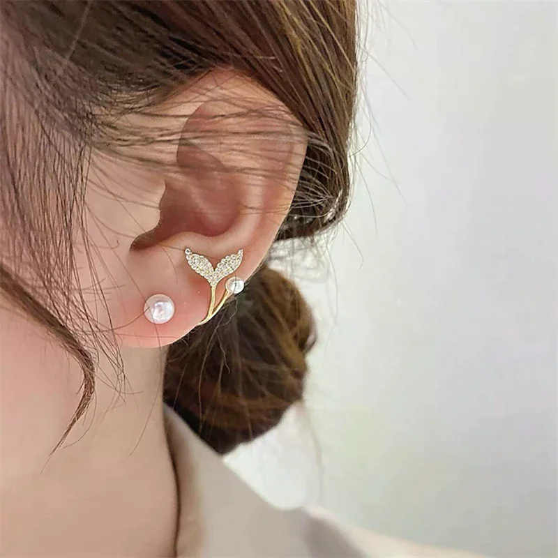 New Arrival Stud Earrings Fashion Fish Tail Metal Women Classic Spring Summer Flower Pearl Cute Elegant Female Trendy Jewelry