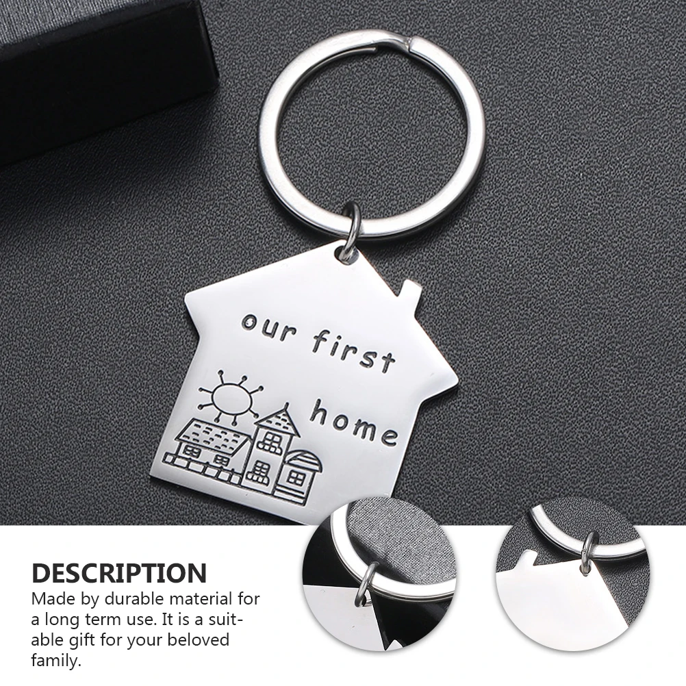 

Stainless Steel Keychain House Shape Creative Key Ring Key Pendant Decorations Gifts for Family Lightweight Compact