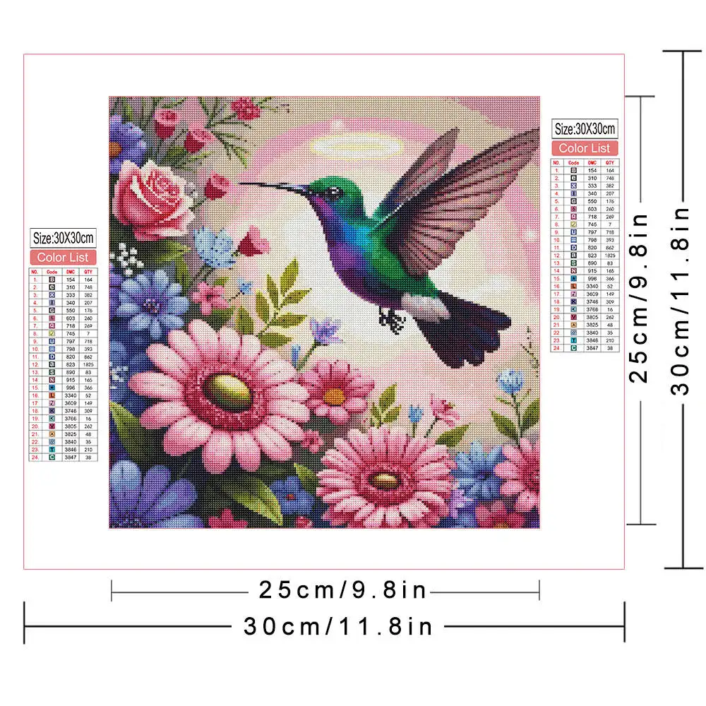 5D DIY Diamond Painting Hummingbird Bloom Artful Flowers Full Round Diamond Rhinestone Embroidery Kits Picture Home Decoration