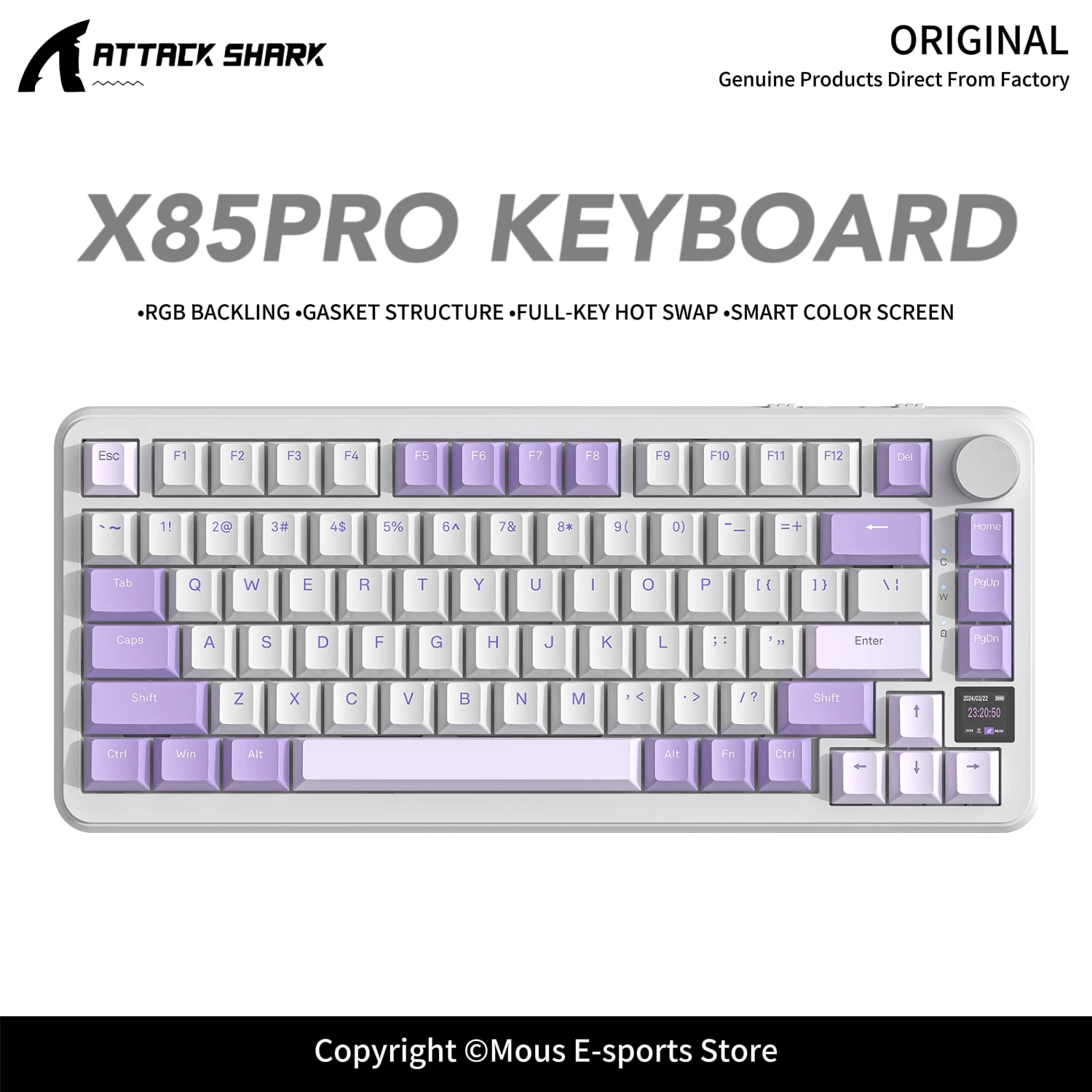 X85 ATTACK SHARK X85Pro Tri-Mode Gasket RGB Mechanical Keyboard Hot Swappable Knob TFT Screen PBT Keycaps for E-sports
