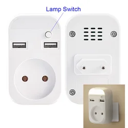 European Travel Plug USB Socket Conversion with Switch Small Night Light 2 USB Port German French Russian Universal Socket