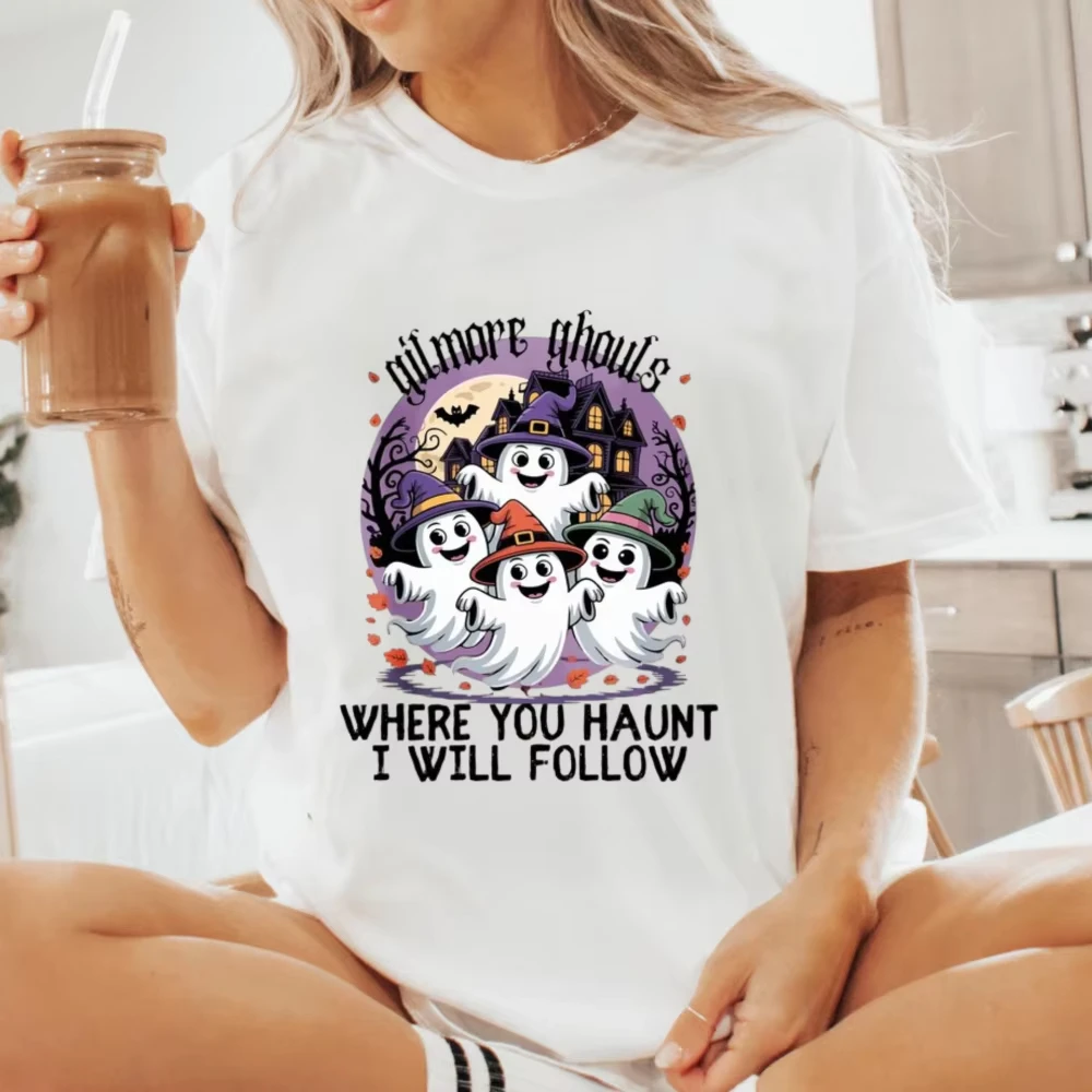 Ghouls Where You Haunt I Will Follow Unisex Tee Casual Cotton Shirt Funny Halloween Ghouls T-Shirt Fashion Halloween Party Tees