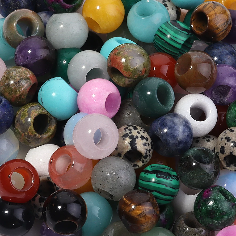 5 Stück 12mm Naturstein-Perlen mit großem Loch, Tigerauge, Malachit, Türkis, Achat, lose Perlen für DIY-Halsketten, Armbänder und Schmuckherstellung – Detail 3