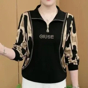 2024 New Diamond Stamp Damen Mode Reißverschluss der Hals Langarmärmeling Pullovers Frauen Herbst Winter Streetwear Y2K in Mode Top 12 Hauptverkaufsbluse Reißverschluss - №3