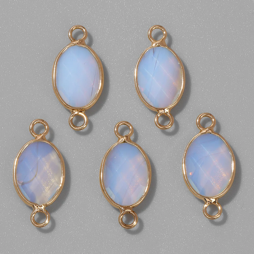 Natural Oval Shape Faceted Stone Pendant Tiger Eye Quartzs Connector Charms For Jewelry Making Bracelet Earrings Necklace DIY