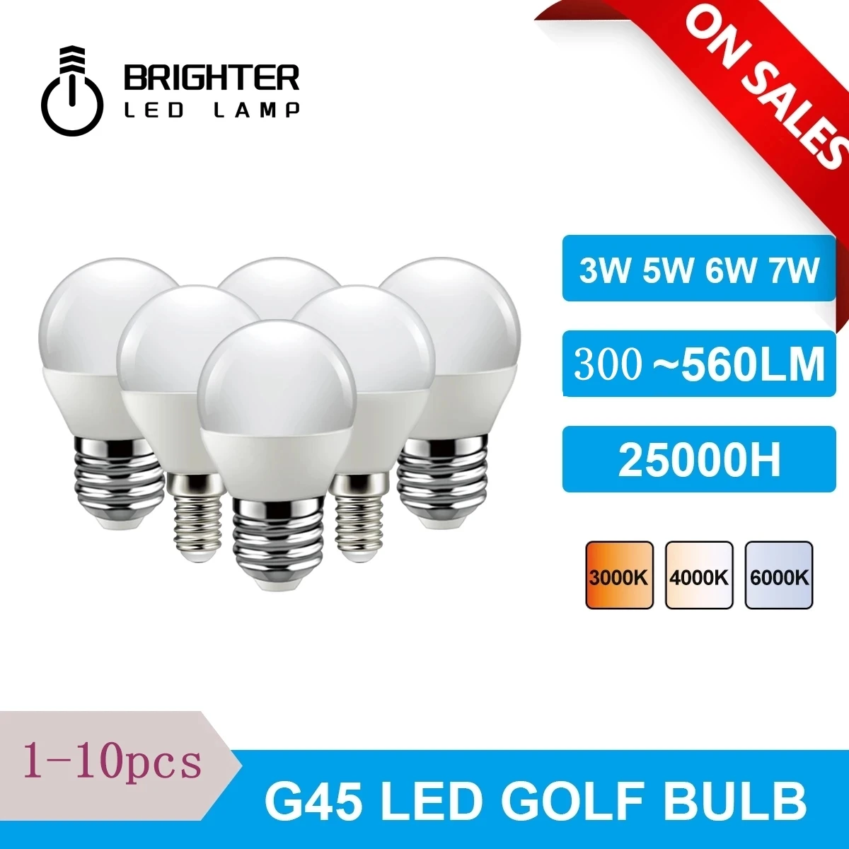 

1-10PCS Led Golf Bulb G45 3W 5W 6W 7W E14 E27 220V 3000K 4000K 6000k Lamp Light For Home Decoration