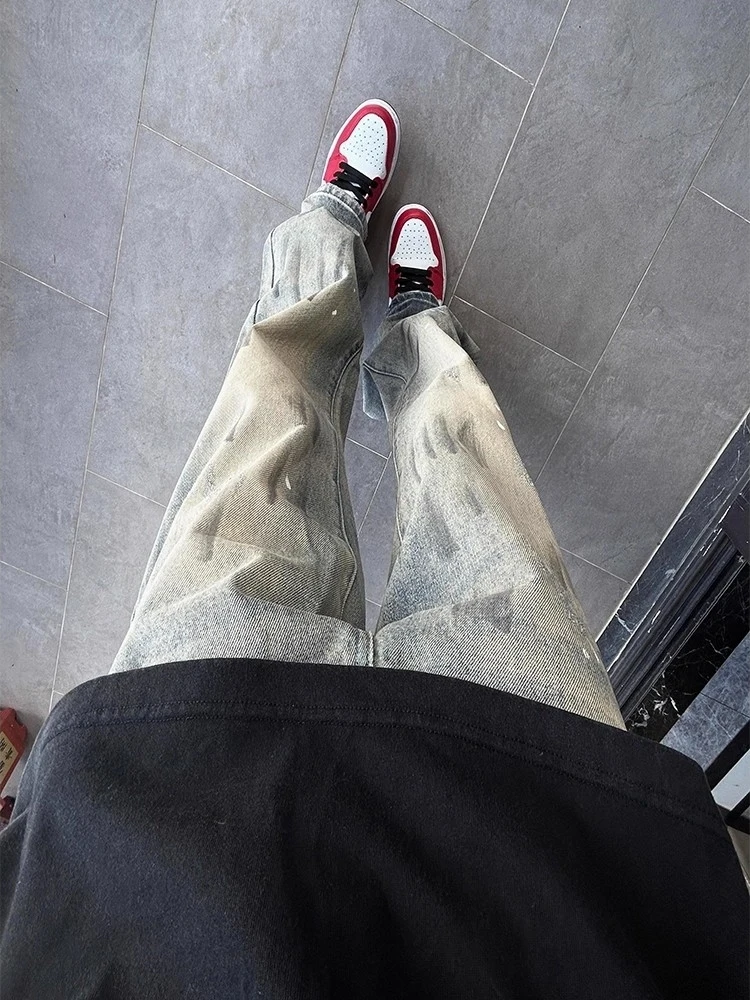 

Светло-голубые джинсы Cleanfit Splaed Ink для мужчин, осенне-зимние, в американском стиле High Street, зауженные, прямого кроя, для повседневной носки