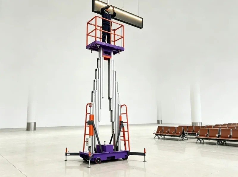 4m-10m Aluminum Alloy Mast Man Lift, Push Around Aluminum Mast Lifting Platform 250kg Mobile Vertical Lift For Factory Indoor