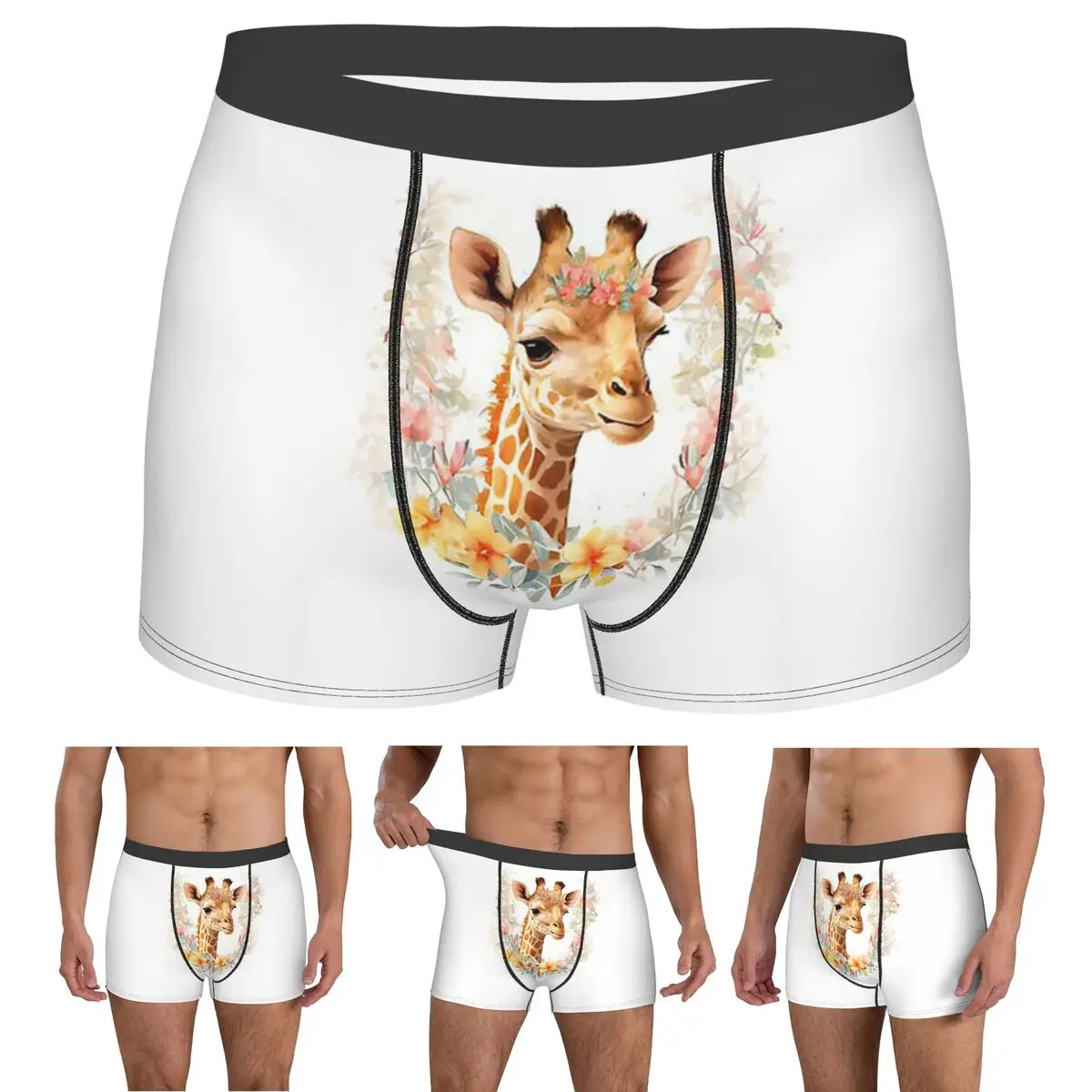 

Boxer Underpants Shorts Giraffe With Floral Headpiece Panties Male Ventilate Underwear for Homme Man Boyfriend Gift
