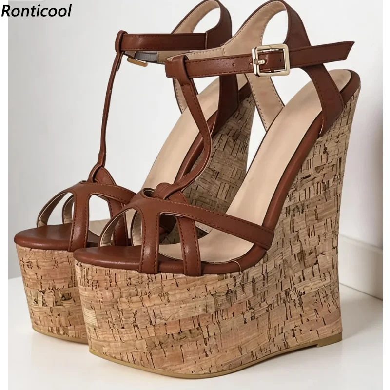 

Женские сандалии ручной работы Ronticool на очень высоком каблуке, классические черные туфли с круглым носком, женские туфли больших размеров US 5-15