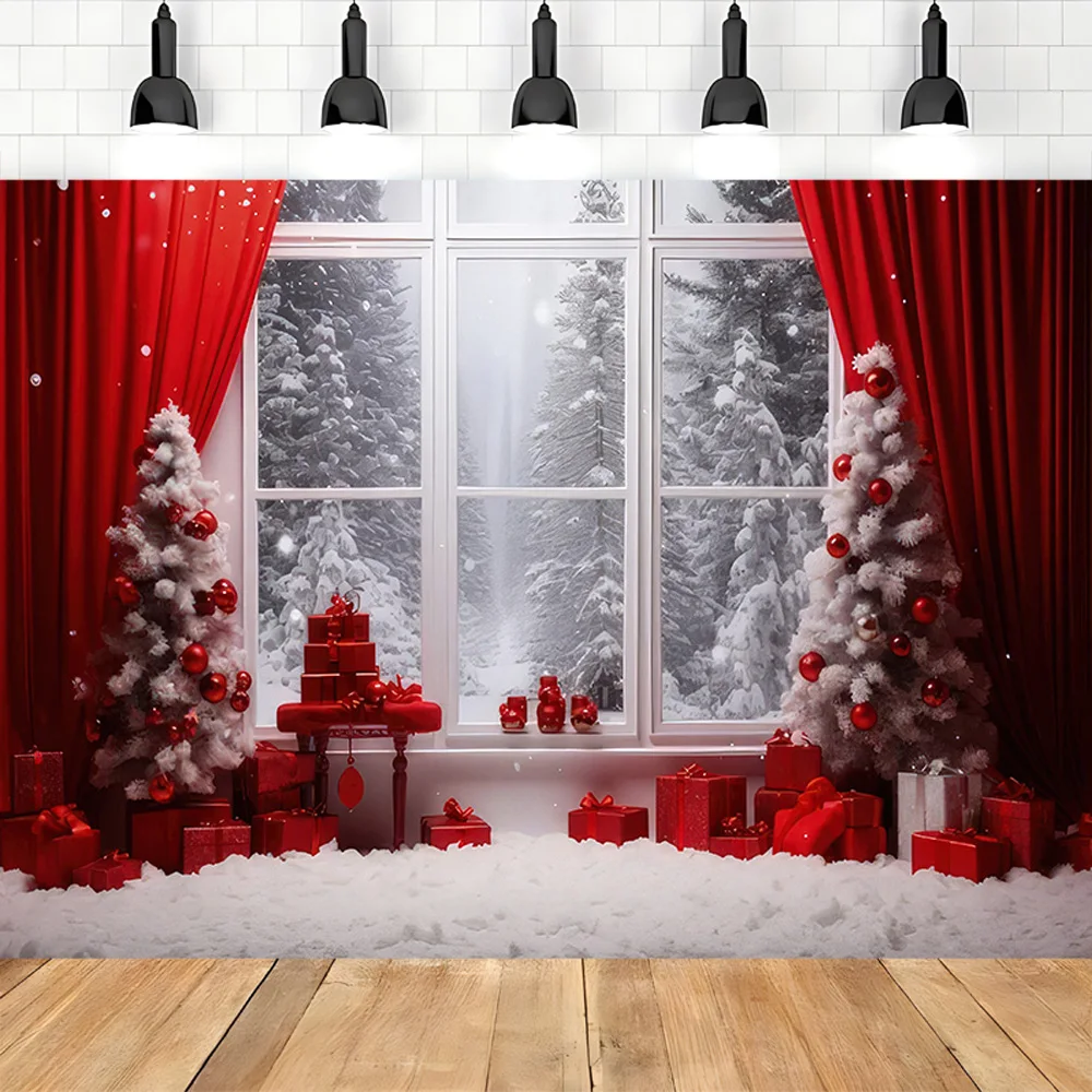 Festive New Year Background Homely Atmosphere Fireplace With Christmas Tree Presents Wreath Archway Photography Backdrops DC-25