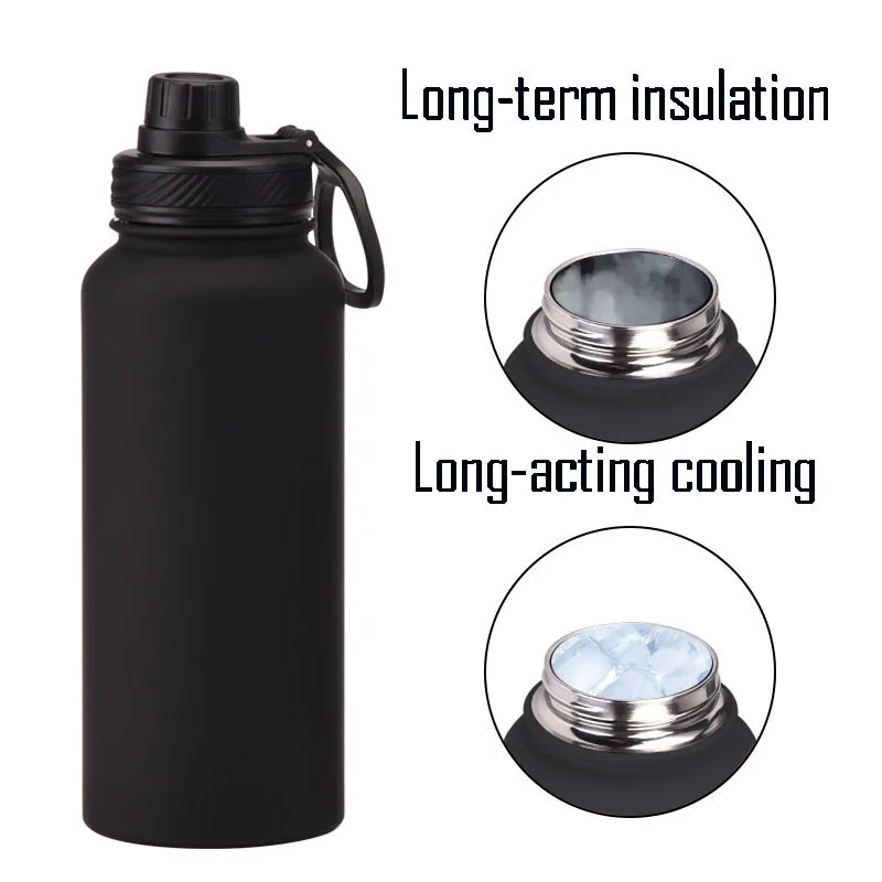 1L Large Capacity Sports Thermos Cup With Handle,Stainless Steel Vacuum Flasks,Gym Drinkware,Wide Mouth Camping Water Bottle