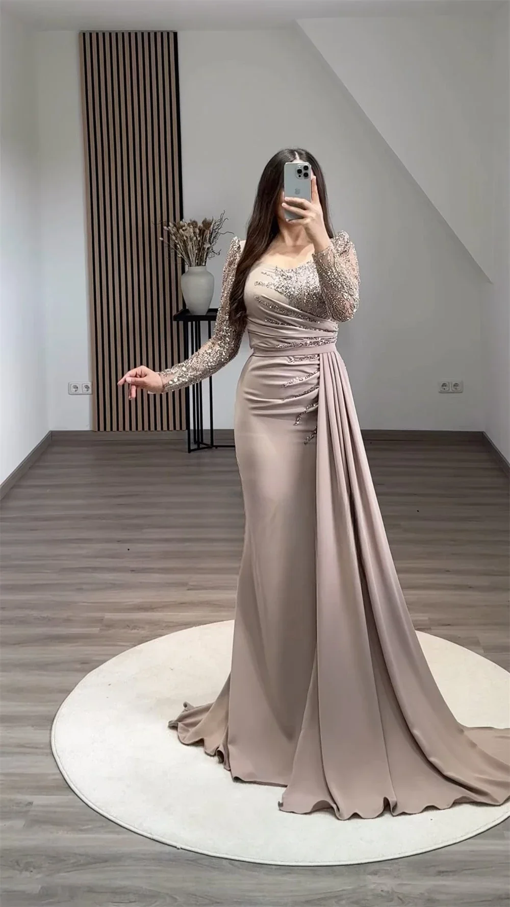 Customized Evening Gown Saudi Arabia Formal V-neck Column Floor Length Sequin Skirts Bespoke Occasion Dresses Dearin Ye Prom Dre