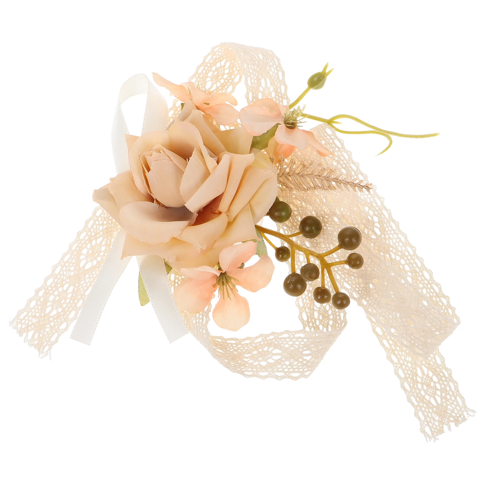 

Artificial Wedding Bridesmaid Wrist Corsage Beige High Realism Faux Flowers Lightweight Floral Band Bridal Party Decorations