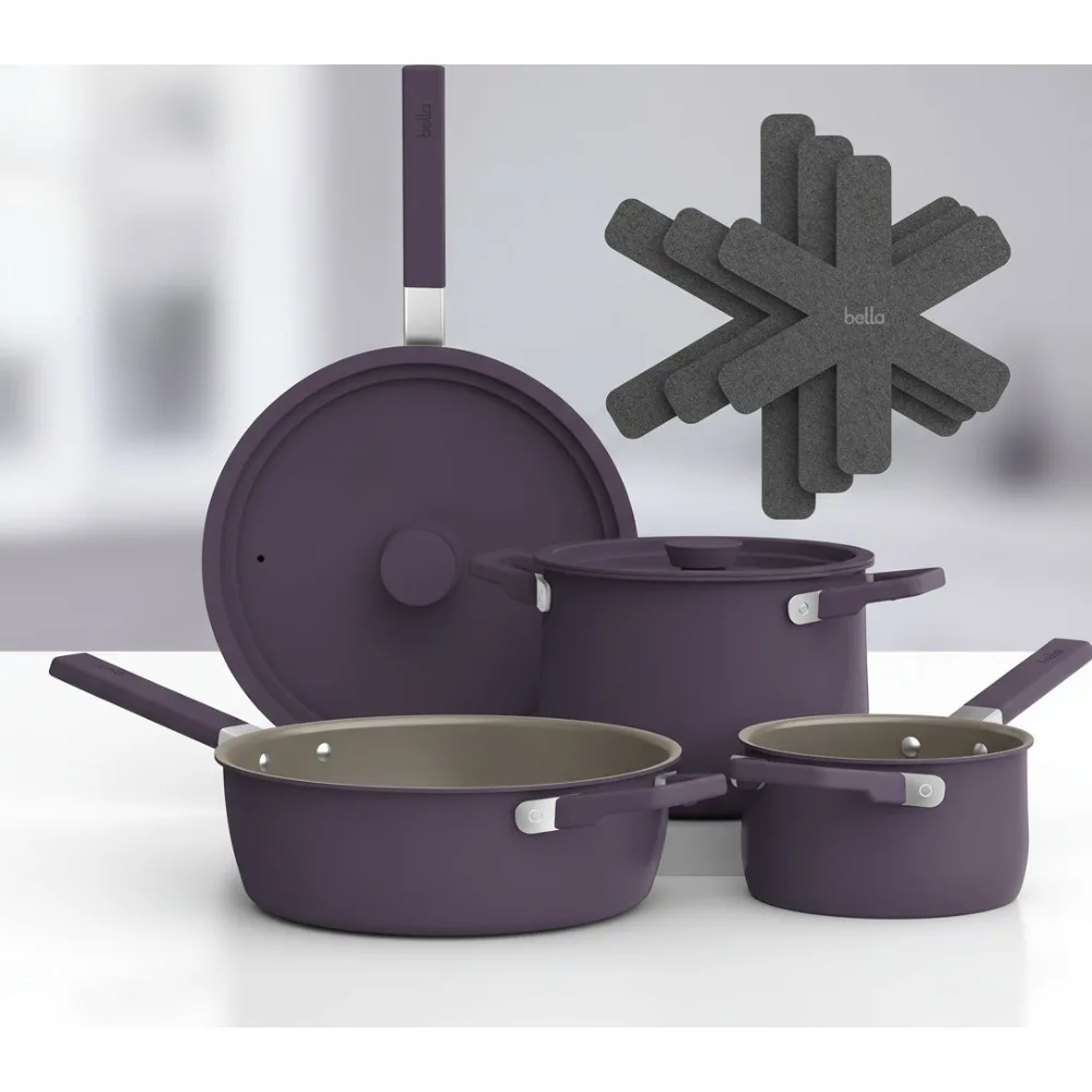 

9-Piece Ceramic Nonstick Cookware Set, Space-Saving Stackable Design, Universal Stovetop & Oven Safe