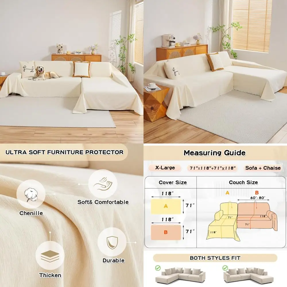 

Sectional Sofa Cover Set by MYSKY HOME: 2-Piece Chenille Couch Covers for L-Shape Sofas, Pet-Friendly Furniture Protection