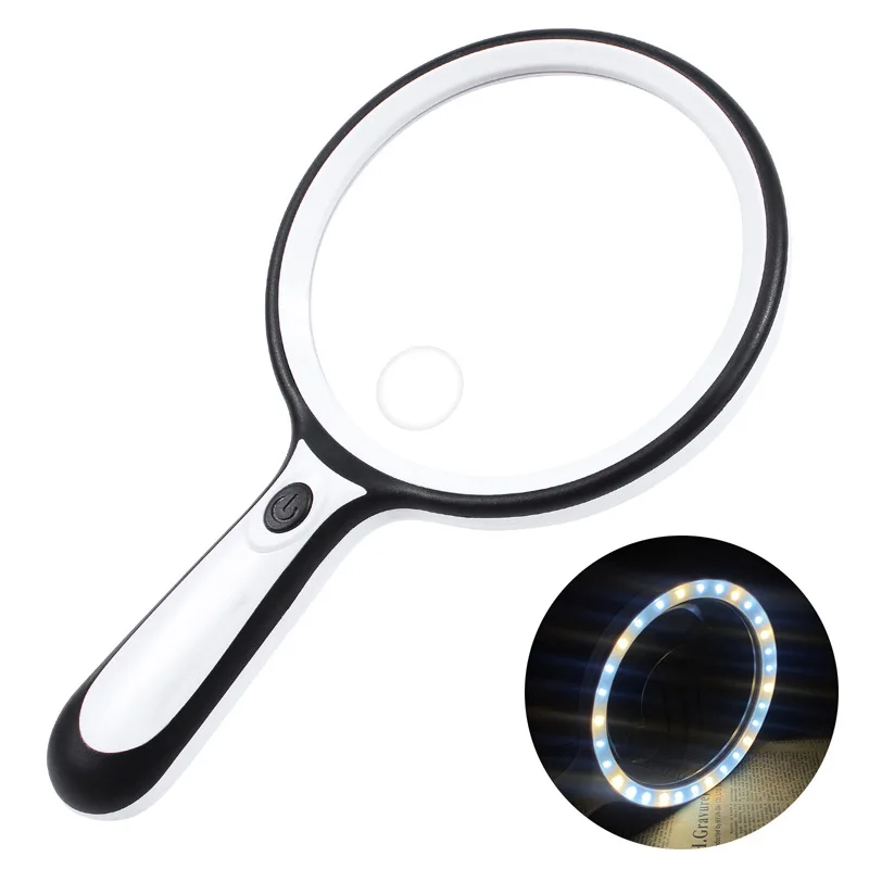 

135Mm Large Elderly Parents Holding Reading Magnifying Glass 5X 10X 30 Led Three Color Light Sources