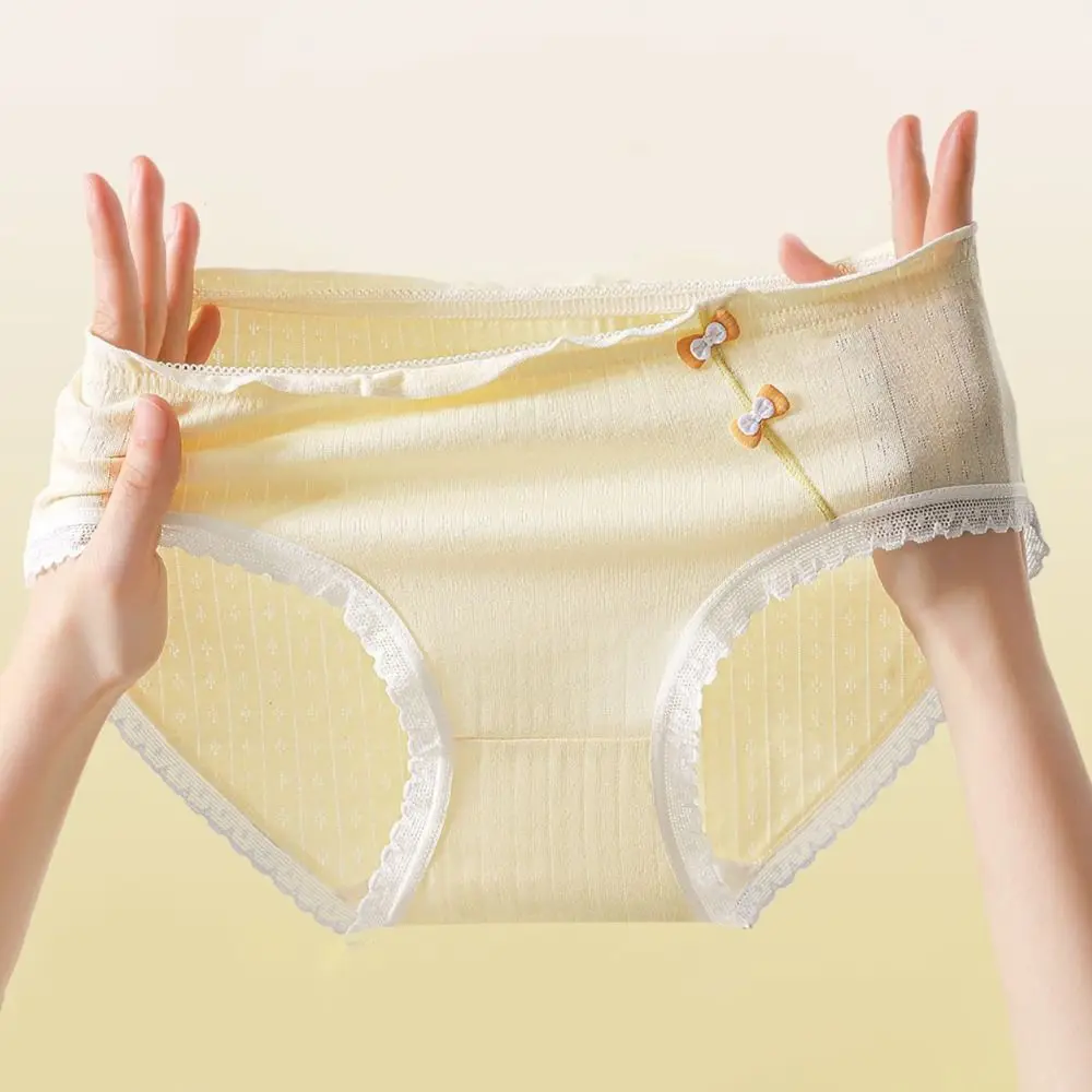 

5PCS Lingerie Ruffle Sweet Briefs Cotton Crotch Underwear Bowknot Panties Mid Waist Underpants for Women Gifts