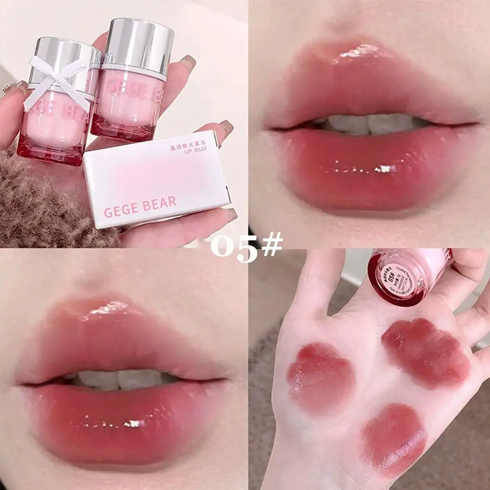 5 สี Mirror Water Lip GLOSS Moisturizer Jelly Liquid ลิปสติก Waterproof Lasting Red Lip Tint เกาหลีแต่งหน้าเครื่องสําอาง