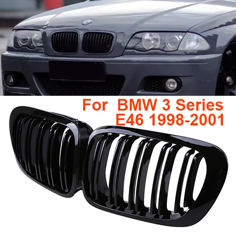 

2Pcs Gloss Matt Carbon Racing Grills Of ABS Plastic 2D Coupe Dual Slat Front Kidney Grille For BMW 3 Series E46 1998-2001