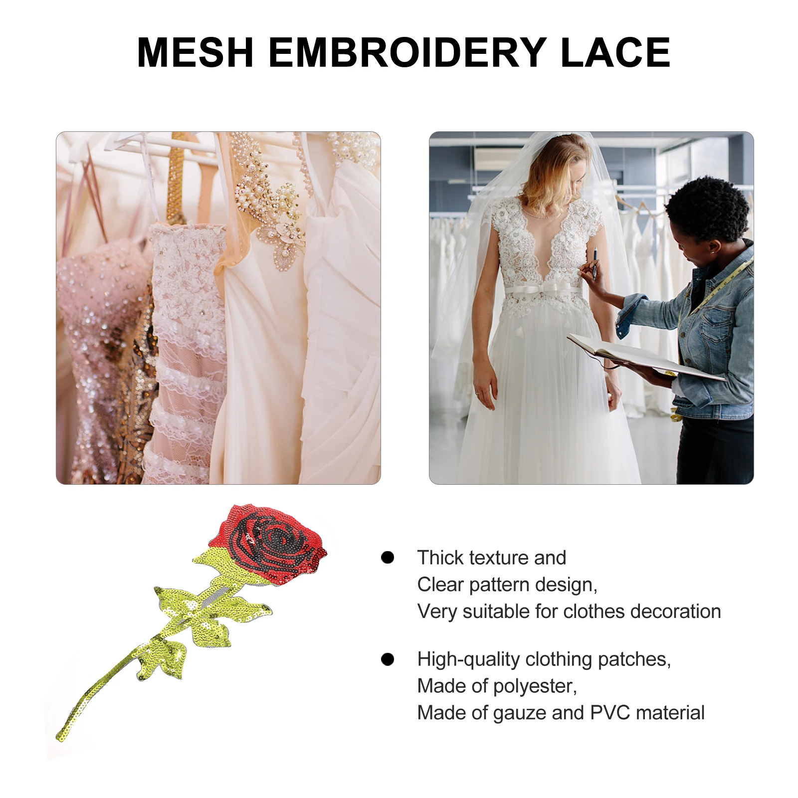 

2pcs Rose Cloth Applique Patches Sequin Patch Sticker Clothing Accessories Iron On Sewing Craft Durability Fashion Repair