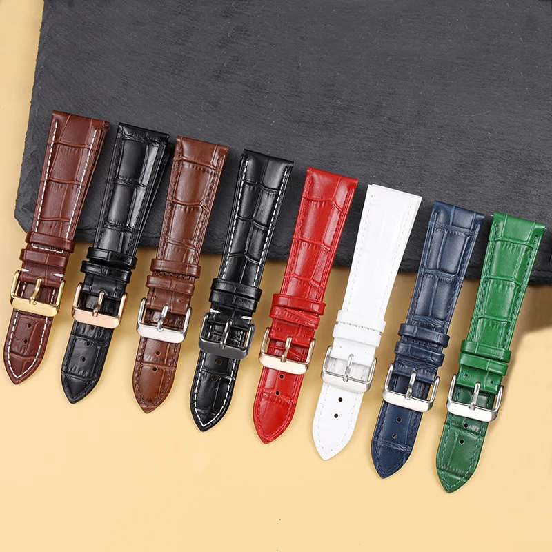 

Calfskin Leather Watch Strap 18mm 20mm 22mm 24mm Watchband For Women Men Watch Accessories Solid Buckle Black Brown