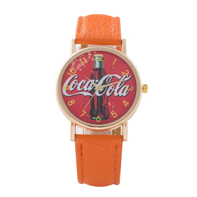 Jam tangan Coca kulit kreatif & Aloi, aksesori pakaian kanvas uniseks, jam tangan Quartz hadiah cantik