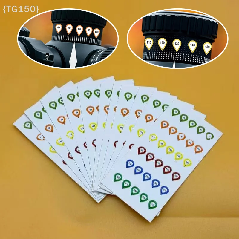 

【F2-TG150】10 Sheets Rifle Scope Turret Sticker Set Scope Adjustment Dope Stickers Rifle Scope Turret Tags For Distance Markers