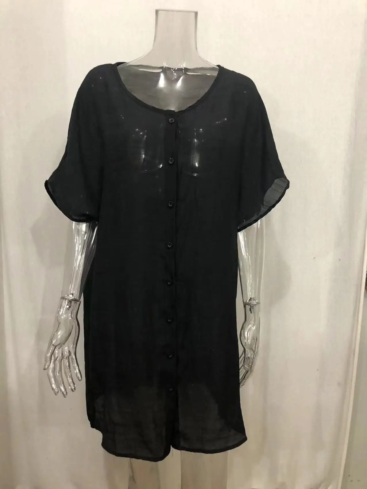 

Women Cotton Linen Blouse Dress 2025 Summer Casual Solid Color Button Beach Cover-Ups Elegant Lady Cardigan Long Blouse