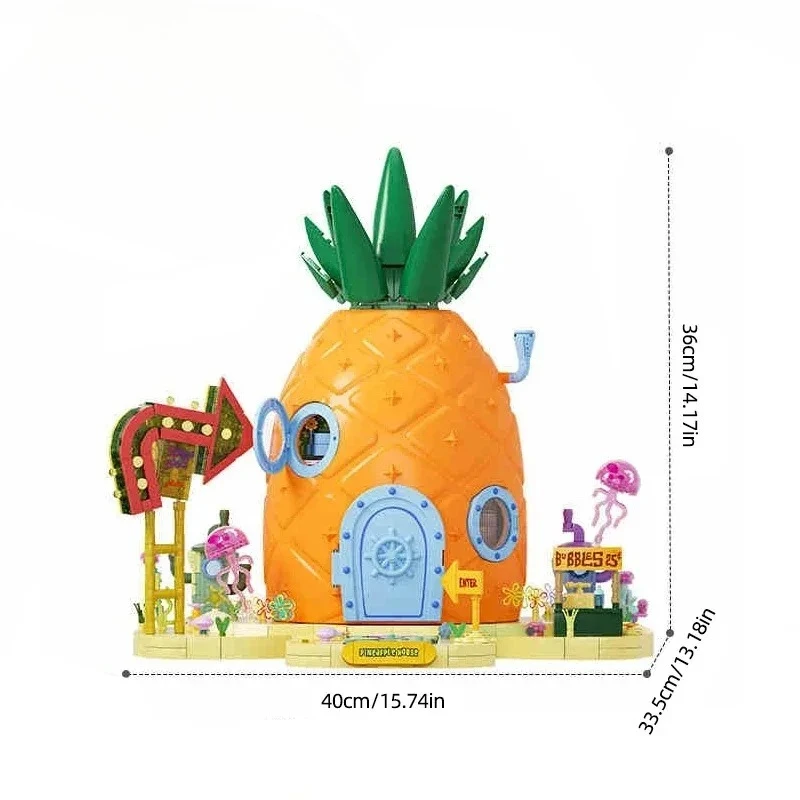 AREAX SpongeBob Schwammkopf Ananas-Haus Modulares Bausteine-Set Patrick Star Thaddäus Actionfiguren Modell-Bausteine DIY Montage-Spielzeug für Erwachsene Ideales Geburtstags- und Feiertagsgeschenk