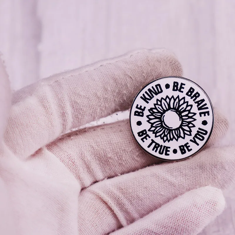 kind brave true be yourself sunflower badge inspirational enamel pin jewelry