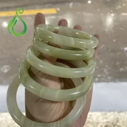 Natural Chinese Blue White Hand Carved Round Bracelet Fashion Jewelry Men's and Women's Ice Gobi Jade Bracelet
