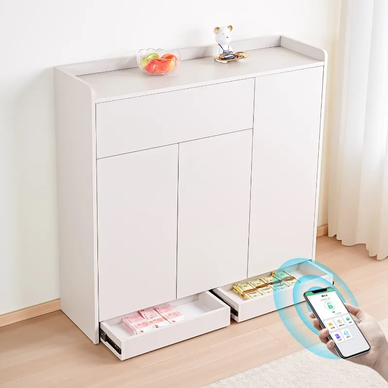 Hidden compartment shoe cabinet for home use, indoor door with layered opening, hidden storage, modern minimalism, deodorization