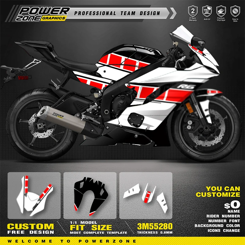 PowerZone Custom Team Graphics Backgrounds Decals For 3M Stickers Kit For YAMAHA R6 2017 2018 2019 2020 2021 R6 003