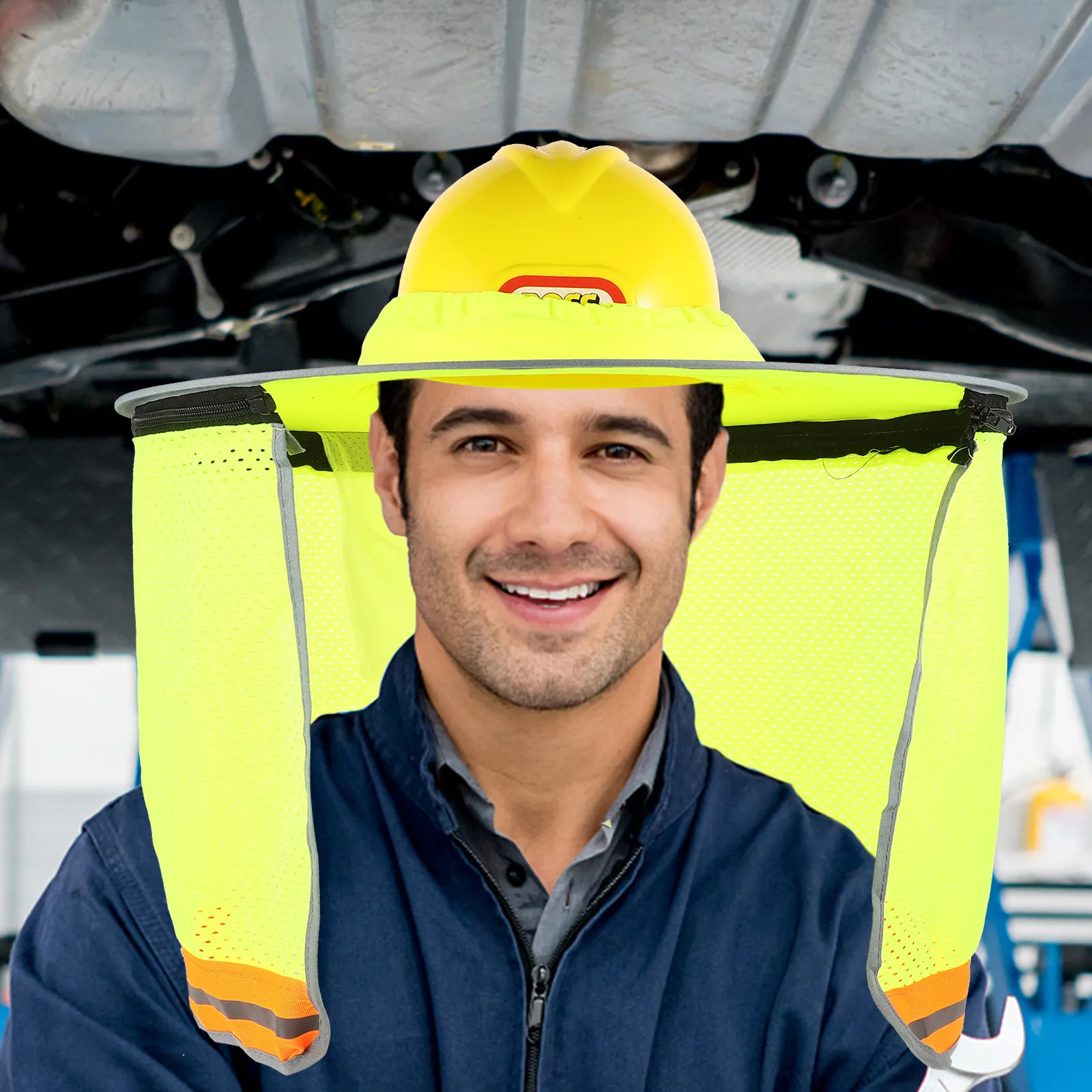 Safety Sun Shade Hard Hat Brim Shade with Neck Cover Uv Protection Breathable Ventilation Bright Color Construction Site