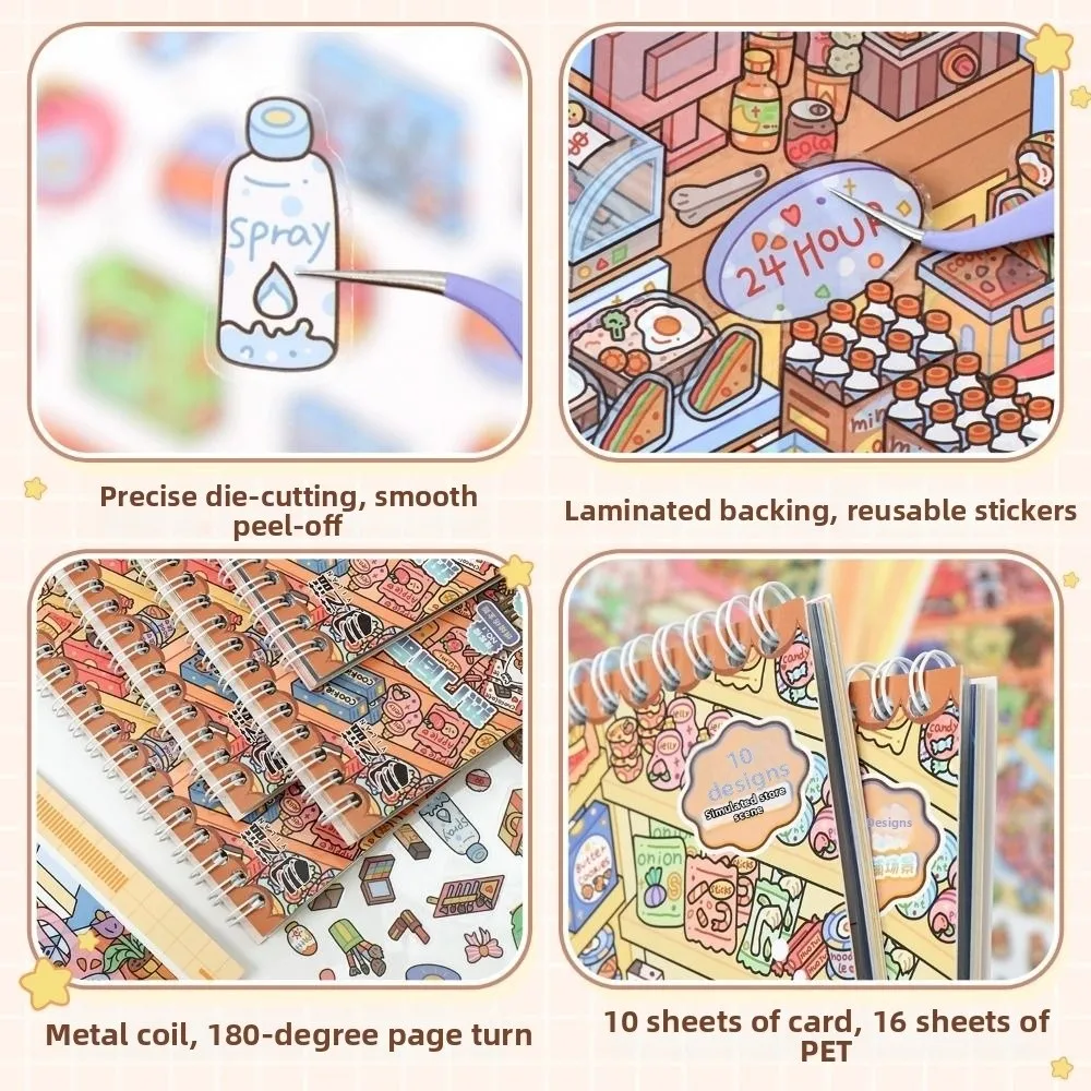 Cartoon Miniature Landscape Sticker Collection Decorative Visual Stacking 3D Landscape Sticker Book Miniature Scene Collage