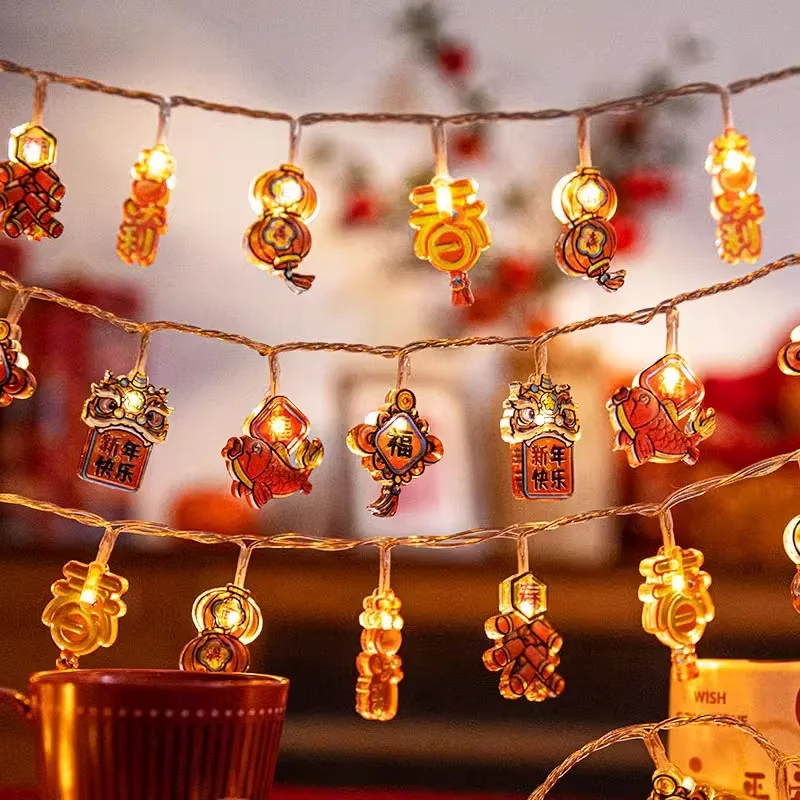 1pc Spring Festival Lantern 1.65M Chinese New Year Lion Dance LED String Lights Decor 10 Light Blessing Party Faovrs Supply