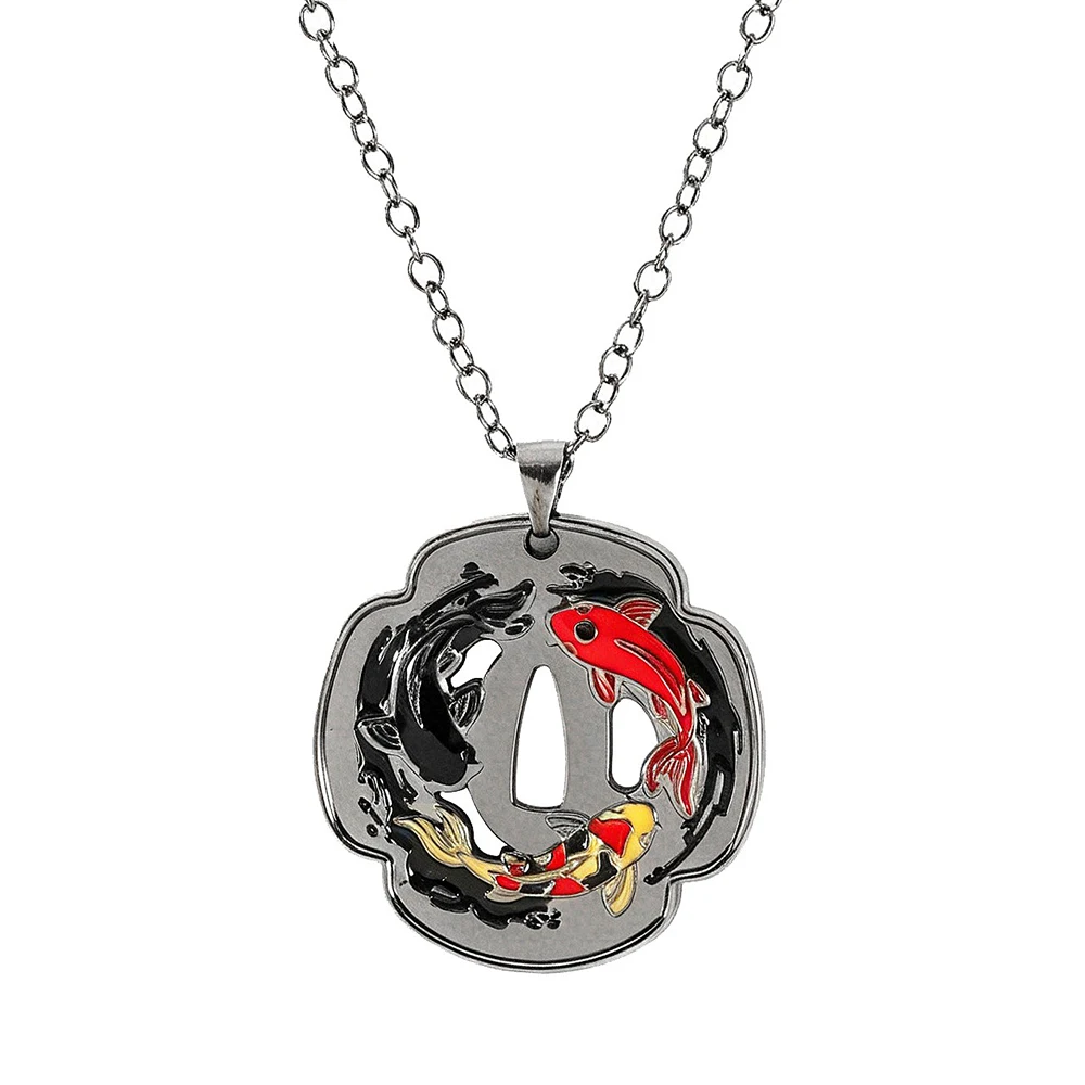 Tri-color yin-yang koi pendant necklace, black hollow necklace, perfect for friends who love fish